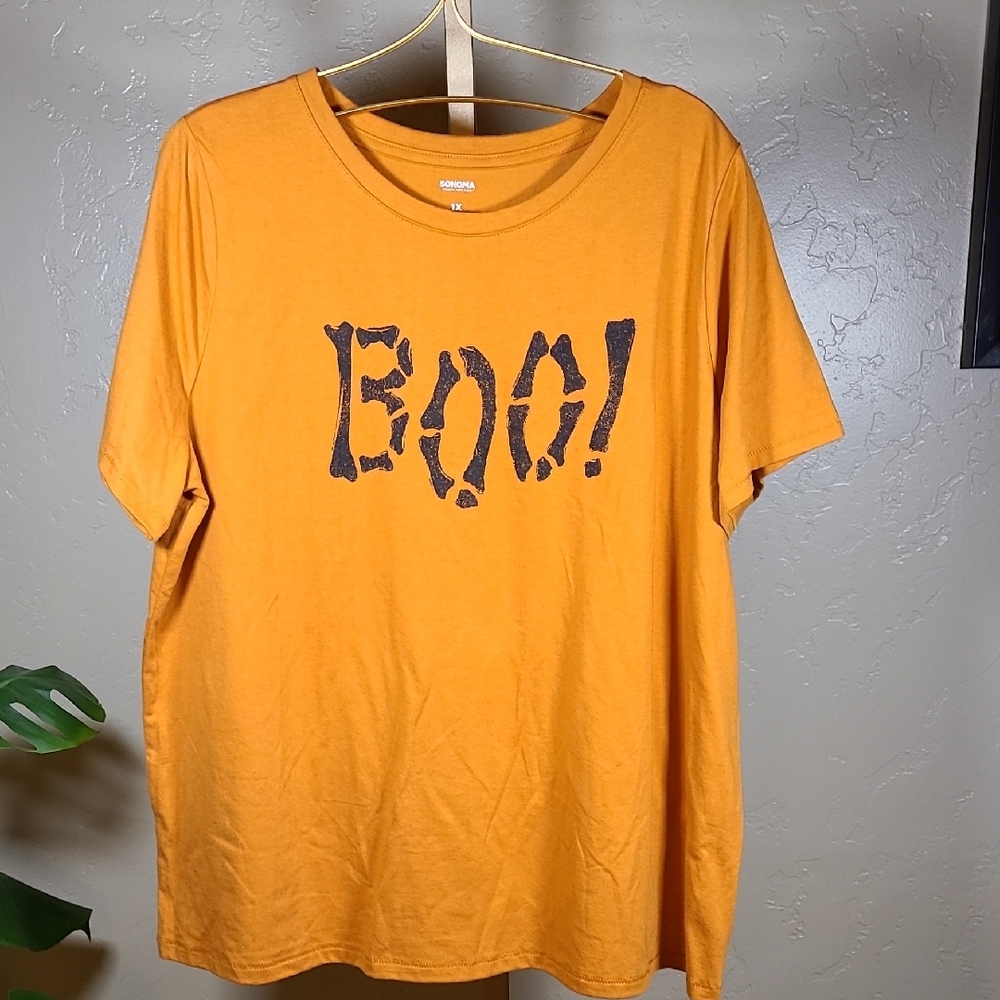 Sonoma Women's Orange Halloween BOO T-Shirt 1X